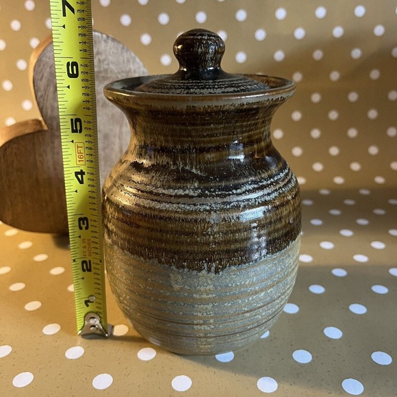 Studio Art Pottery Sugar Pot or Jar w Lid Artist Stamped Apothecary Rustic - Picture 7 of 7